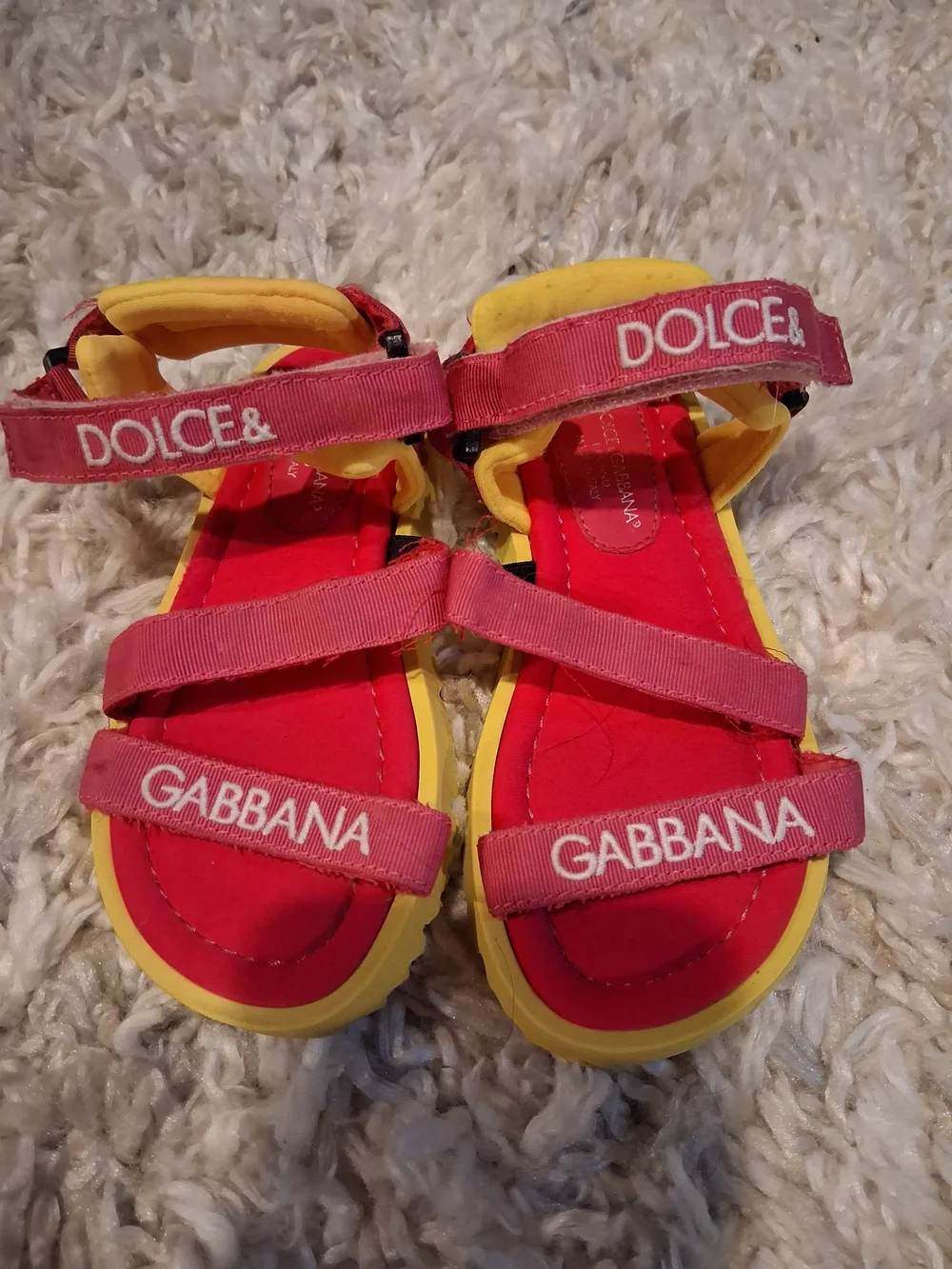 Dolce & Gabbana Kids Pink and Yellow Logo Strap Sandals